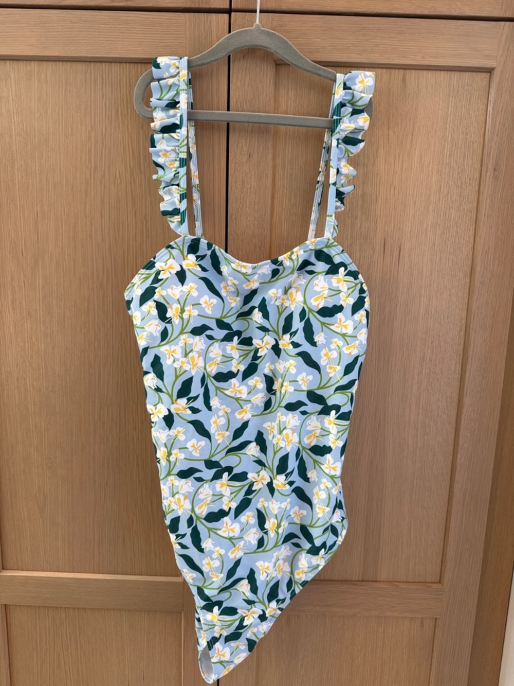 Girls Floral One-Piece Swimsuit with Ruffle Straps - Blue